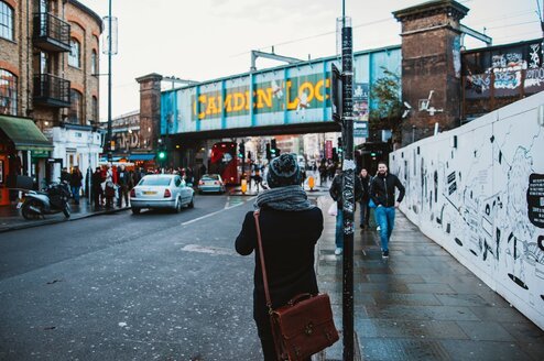 Person standing on London street.